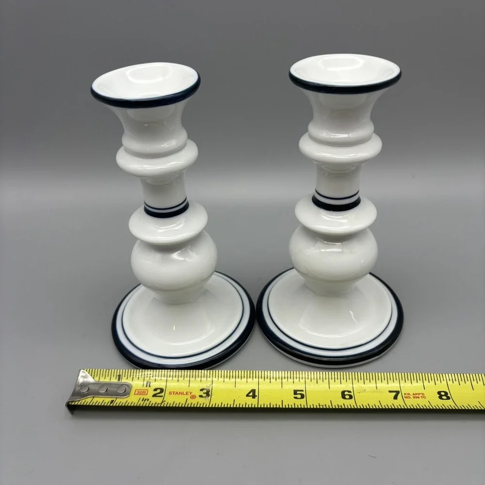 Dansk Bistro Candle Holder Christianshavn Blue White‎ Portugal Candlesticks Pair
